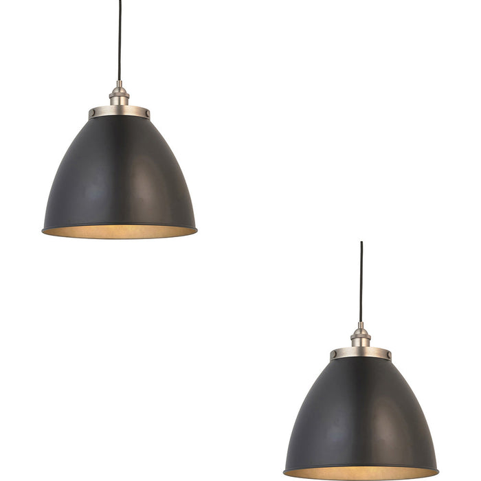 2 PACK Hanging Ceiling Pendant Light - Large - Aged Pewter Plate & Matt Black Paint - 10W LED E27