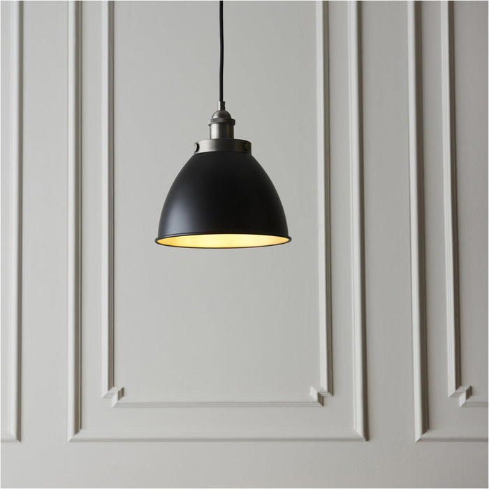 Hanging Ceiling Pendant Light - Small - Aged Pewter Plate & Matt Black Paint - 10W LED E27