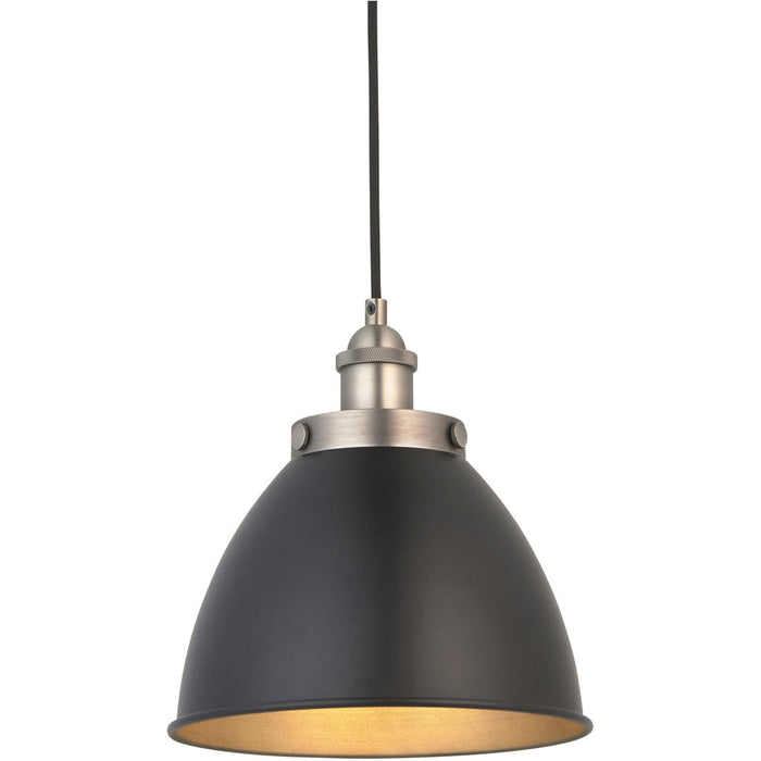 Hanging Ceiling Pendant Light - Small - Aged Pewter Plate & Matt Black Paint - 10W LED E27