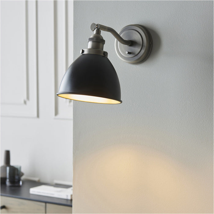 2 PACK Indoor Aged Pewter Plate Adjustable Wall Light - Matt Black Paint Shade - Dimmable 7W LED E14