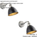 2 PACK Indoor Aged Pewter Plate Adjustable Wall Light - Matt Black Paint Shade - Dimmable 7W LED E14