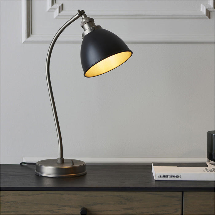 Aged Pewter & Matt Black Task Lamp - Modern Industrial Look Table Light - Toggle Switch