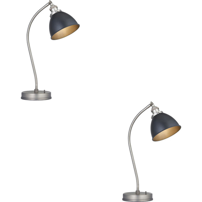 2 PACK Aged Pewter & Matt Black Task Lamp - Modern Industrial Look Table Light - Toggle Switch