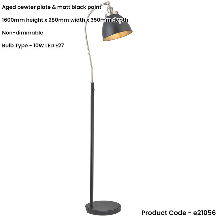 Standing Floor & Table Lamp Set - Matt Black Frame Aged Pewter Adjustable Head