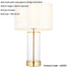 Satin Brass Plate & Clear Glass Table Lamp - Vintage White Fabric Shade - 440mm Dimmable Tall Light