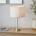 Satin Brass Plate & Clear Glass Table Lamp - Vintage White Fabric Shade - 440mm Dimmable Tall Light