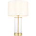 Satin Brass Plate & Clear Glass Table Lamp - Vintage White Fabric Shade - 440mm Dimmable Tall Light