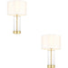 2 PACK Satin Brass Plate & Clear Glass Table Lamp - Vintage White Fabric Shade - 440mm Dimmable Tall Light