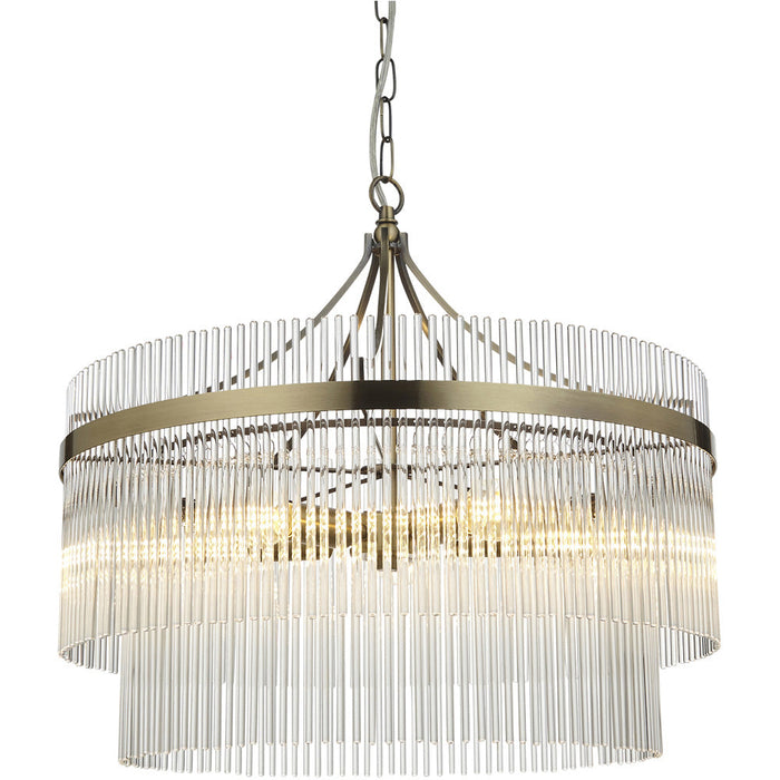 Multi Arm Hanging Ceiling Pendant Light - Antique Brass Plate & Clear Glass - 5 X 7W LED E14