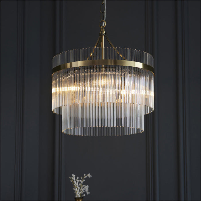 Multi Arm Hanging Ceiling Pendant Light - Antique Brass Plate & Clear Glass - 3 X 7W LED E14