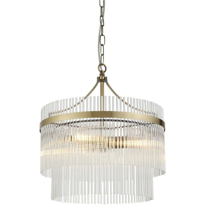 Multi Arm Hanging Ceiling Pendant Light - Antique Brass Plate & Clear Glass - 3 X 7W LED E14