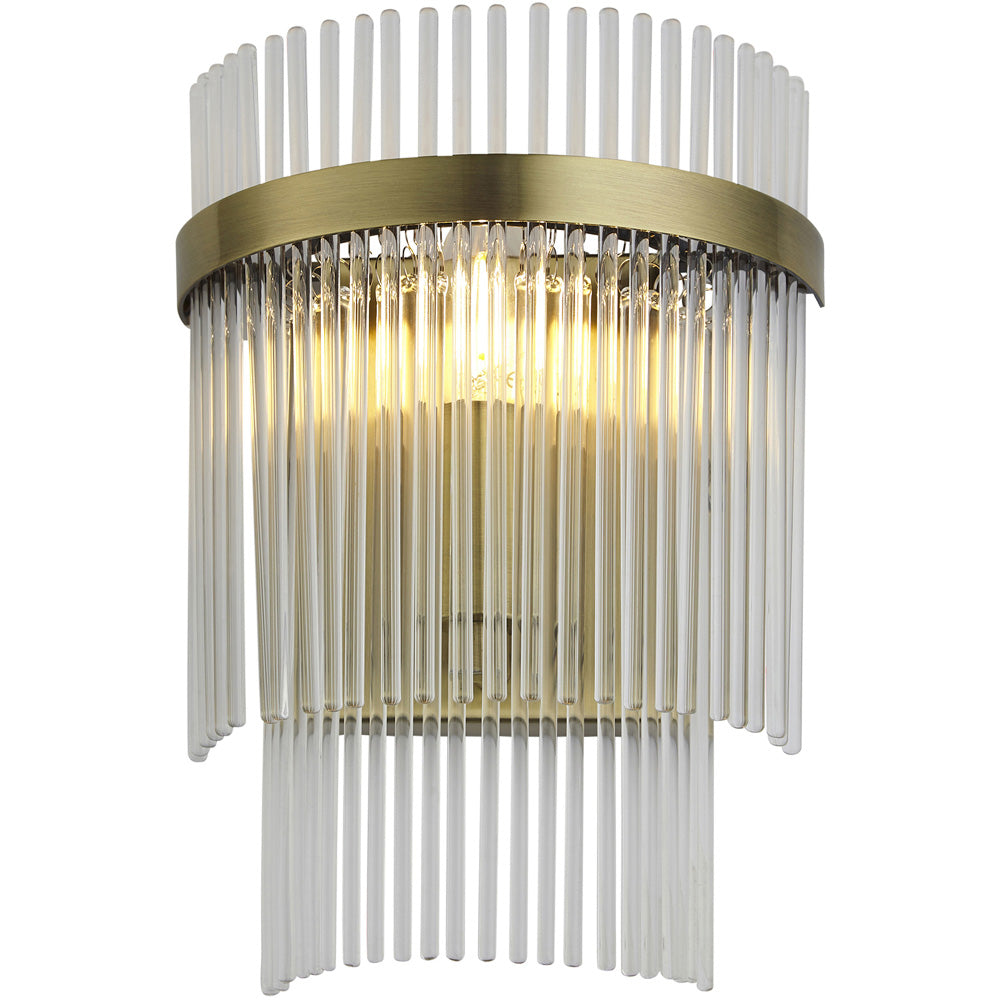 Indoor Antique Brass Plate Wall Light - Clear Glass Rod Decorative Sha ...