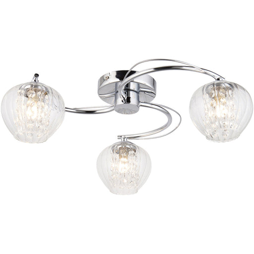 Chromesemi Flush Low Ceiling Light - Clear Glass With Clear Glass Beads - Multi Arm Glass - 3 X 3W LED G9