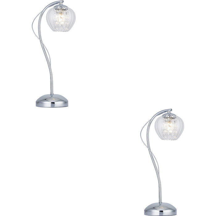 2 PACK Chrome Plate & Clear Glass With Clear Glass Beads Table Lamp - 405mm Tall Light - 3W LED G9