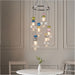 Hanging Ceiling Pendant Light - Chrome Plate Clear & Multi Coloured Glass - 6 X 3W LED G9