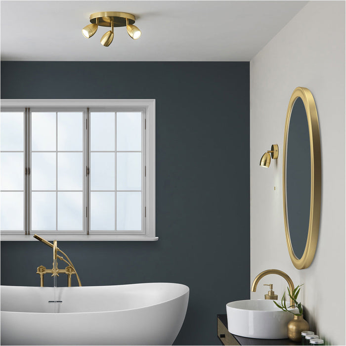 Satin brass Bathnroom Ceiling Spot Light - 3 x 7W LED GU10 Round - Dimmable Modern industrial style