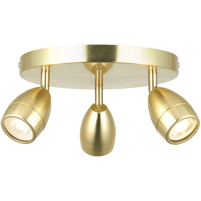 Satin brass Bathnroom Ceiling Spot Light - 3 x 7W LED GU10 Round - Dimmable Modern industrial style