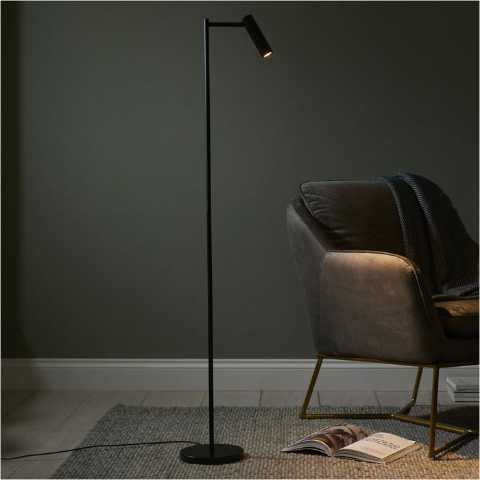 1250mm Floor Lamp - Matt Black Modern Sofa Reading - Standing LED Light Base & Shade