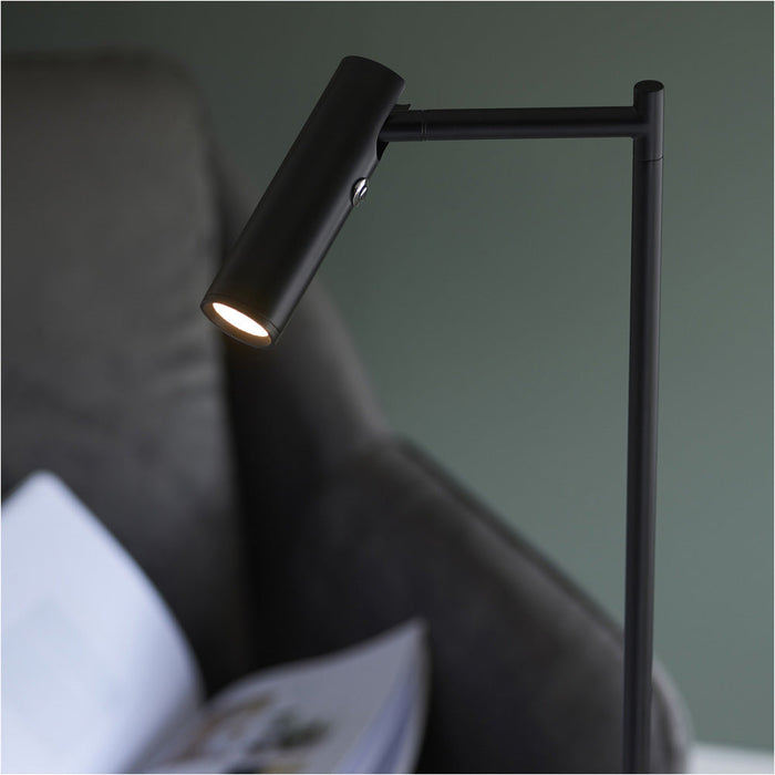 1250mm Floor Lamp - Matt Black Modern Sofa Reading - Standing LED Light Base & Shade