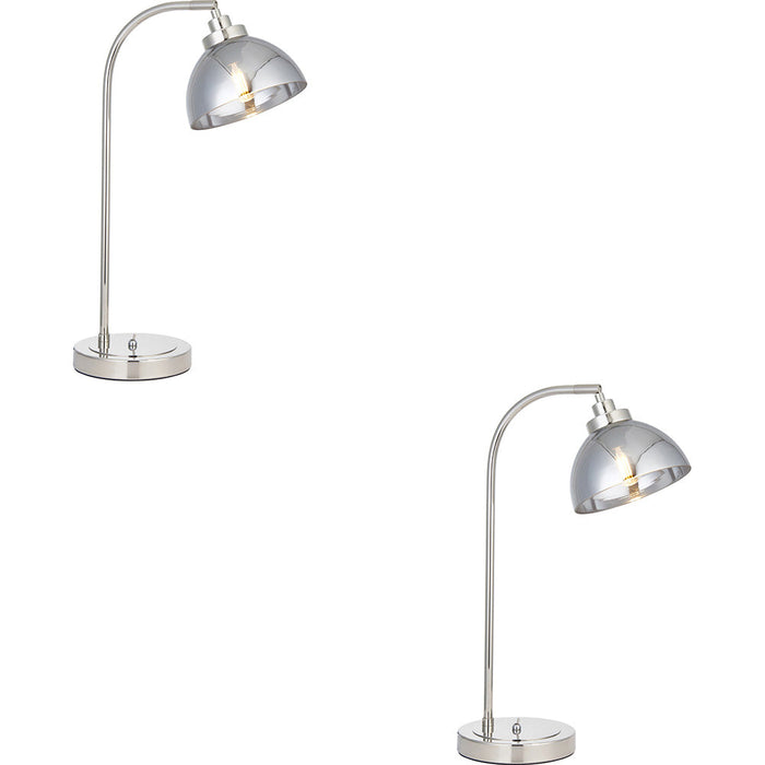 2 PACK Bright Nickel Task Lamp - Adjustable Mirrored Glass Shade - Toggle Switch Table Light