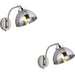 2 PACK Indoor Bright Nickel Plate Wall Light - Mirrored Glass Shade - Dimmable 7W LED E14