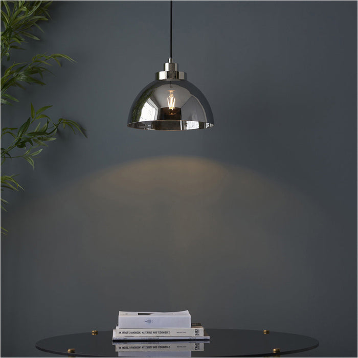 Ceiling Pendant Lamp & 2x Matching Wall Lights - Bright Nickel Mirrored Glass Dome Shade