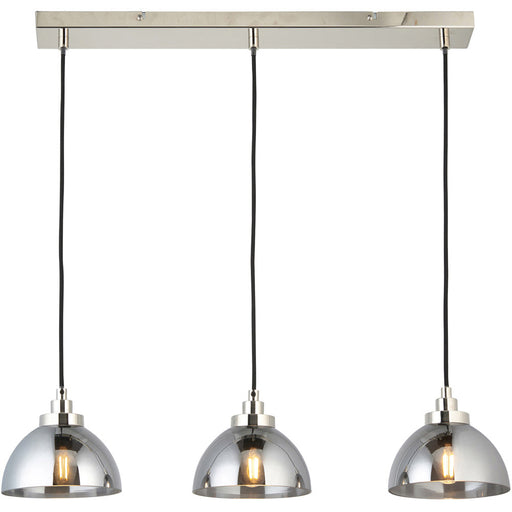 Hanging Ceiling Bar Pendant Light - Bright Nickel Plate & Mirrored Glass - 3 X 7W LED E14