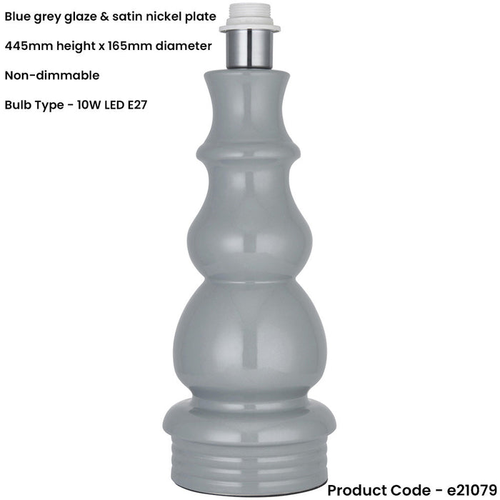 Ceramic Pale Grey Glazed Lamp Base - 445mm Tall Ball Effect Table Light - E27 Bulb Fitting