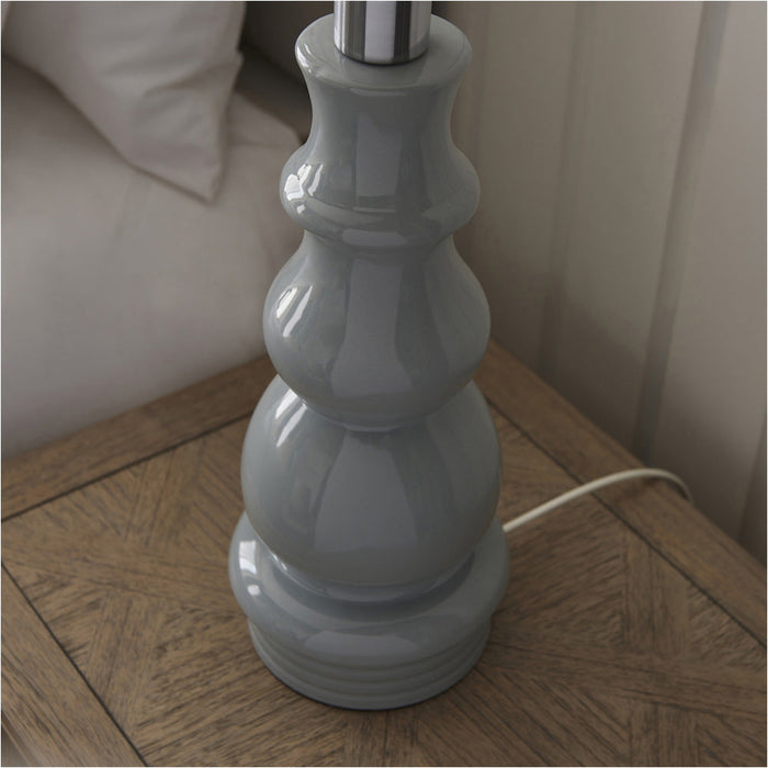 2 PACK Ceramic Pale Grey Glazed Lamp Base - 445mm Tall Ball Effect Table Light - E27 Bulb Fitting