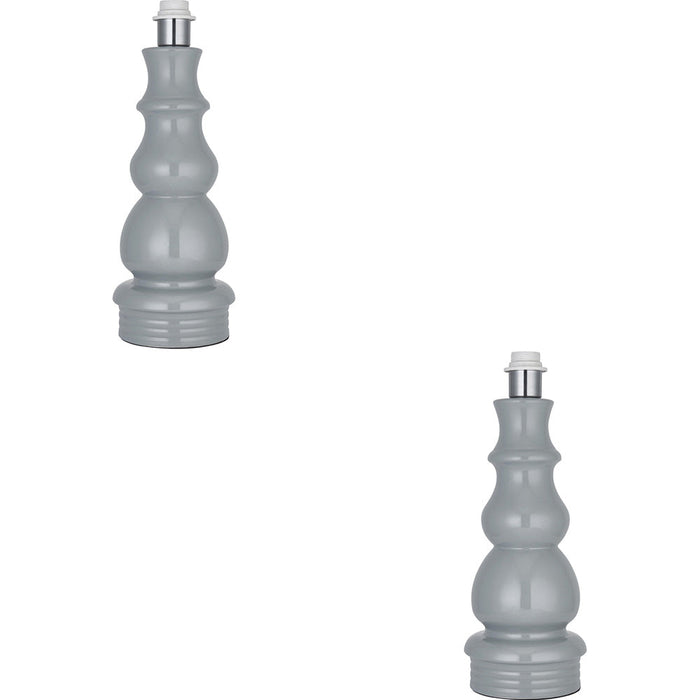 2 PACK Ceramic Pale Grey Glazed Lamp Base - 445mm Tall Ball Effect Table Light - E27 Bulb Fitting