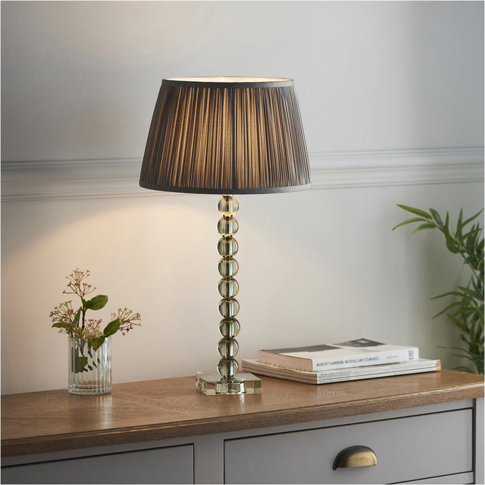 Grey Green Tinted Crystal Glass Table Lamp - Charcoal Grey Silk Shade - 575mm Tall Light - 7W LED E14