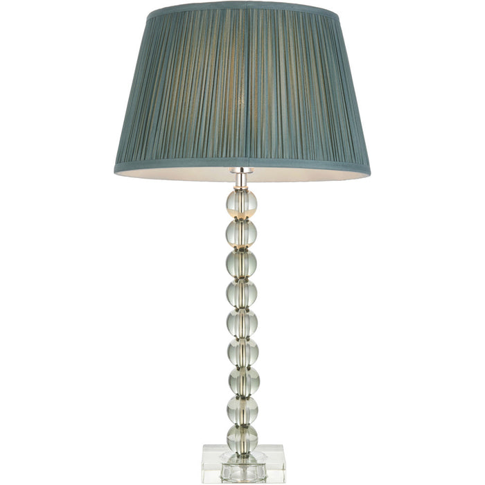 Grey Green Tinted Crystal Glass Table Lamp - Fir Silk Shade - 575mm Tall Light - 7W LED E14