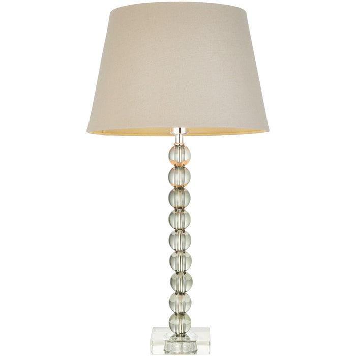 Grey Green Tinted Crystal Glass Table Lamp - Grey Fabric Shade - 590mm Tall Light - 7W LED E14