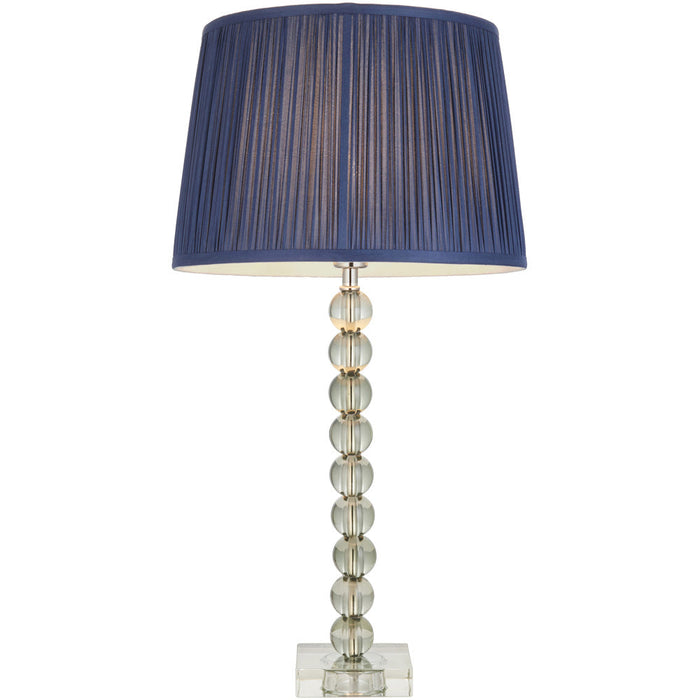 Grey Green Tinted Crystal Glass Table Lamp - Midnight Blue Silk Shade - 595mm Tall Light - 7W LED E14