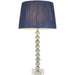 Grey Green Tinted Crystal Glass Table Lamp - Midnight Blue Silk Shade - 595mm Tall Light - 7W LED E14