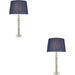 2 PACK Grey Green Tinted Crystal Glass Table Lamp - Midnight Blue Silk Shade - 595mm Tall Light - 7W LED E14