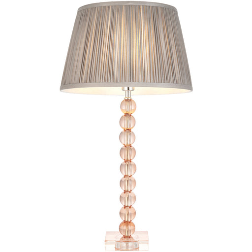 Blush Crystal Glass Table Lamp - Charcoal Grey Silk Shade - 575mm Tall Light - 7W LED E14