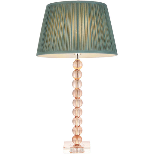 Blush Crystal Glass Table Lamp - Fir Silk Shade - 575mm Tall Light - 7W LED E14