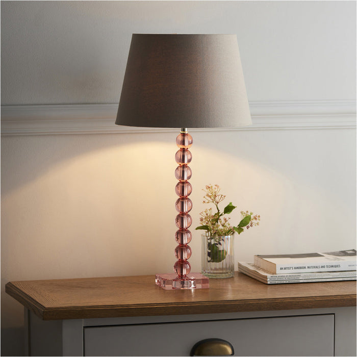 Blush Crystal Glass Table Lamp - Grey Fabric Shade - 590mm Tall Light - 7W LED E14