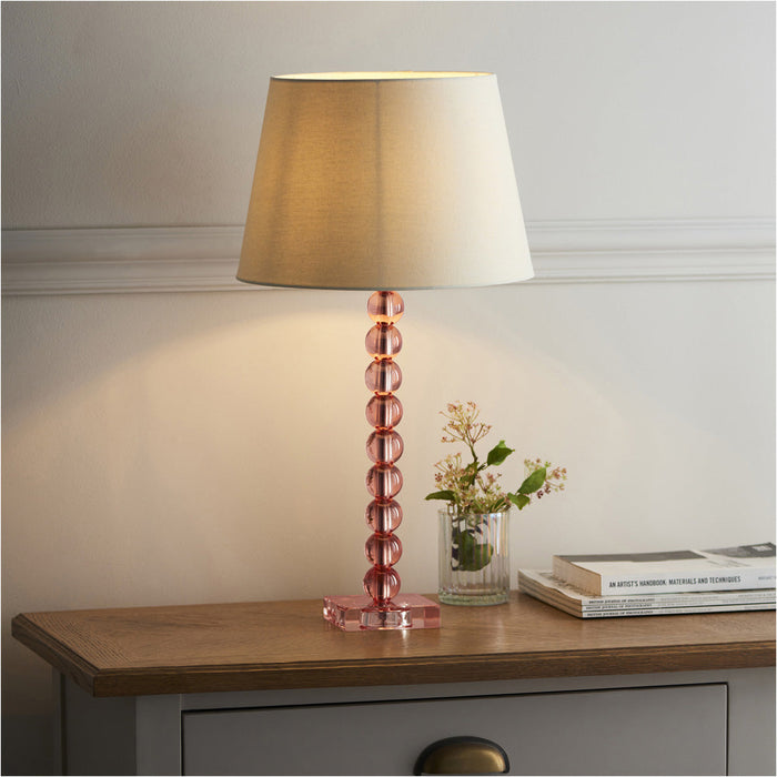 Blush Crystal Glass Table Lamp - Ivory Fabric Shade - 590mm Tall Light - 7W LED E14