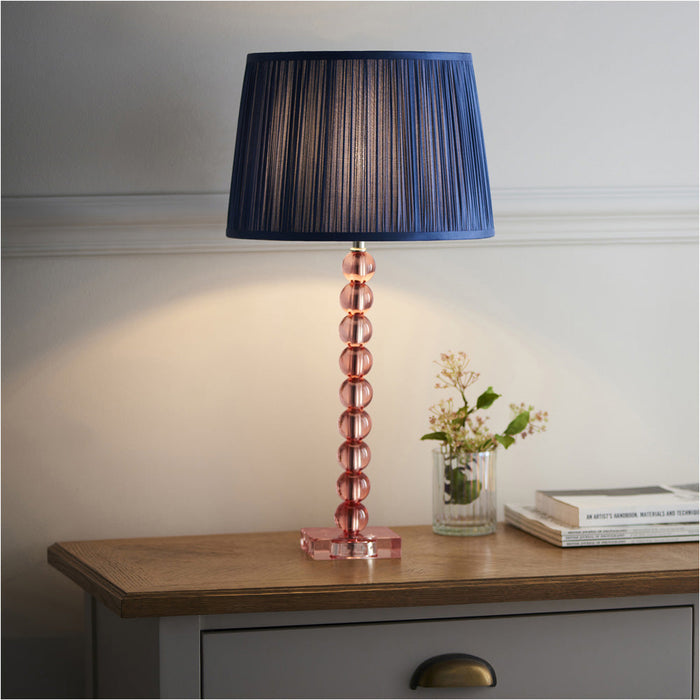 Blush Crystal Glass Table Lamp - Midnight Blue Silk Shade - 595mm Tall Light - 7W LED E14