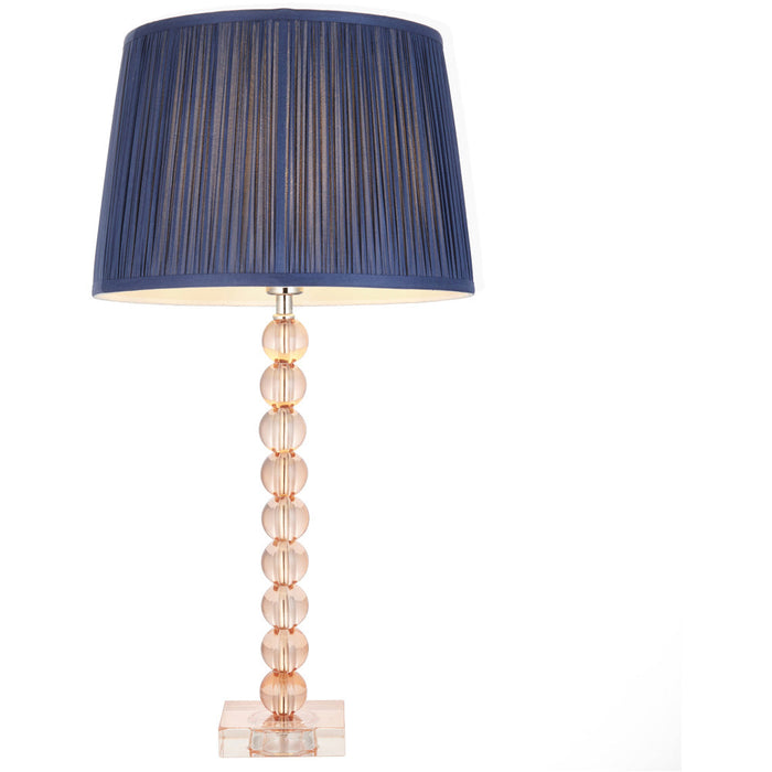 Blush Crystal Glass Table Lamp - Midnight Blue Silk Shade - 595mm Tall Light - 7W LED E14