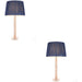 2 PACK Blush Crystal Glass Table Lamp - Midnight Blue Silk Shade - 595mm Tall Light - 7W LED E14