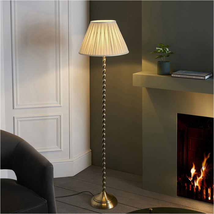 2 PACK 1535mm Floor Lamp - Antique Brass & Ivory Silk Classic Twisted Stem - Standing LED Light Base & Shade