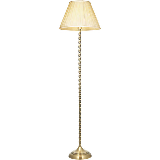 1535mm Floor Lamp - Antique Brass & Ivory Silk Classic Twisted Stem - Standing LED Light Base & Shade