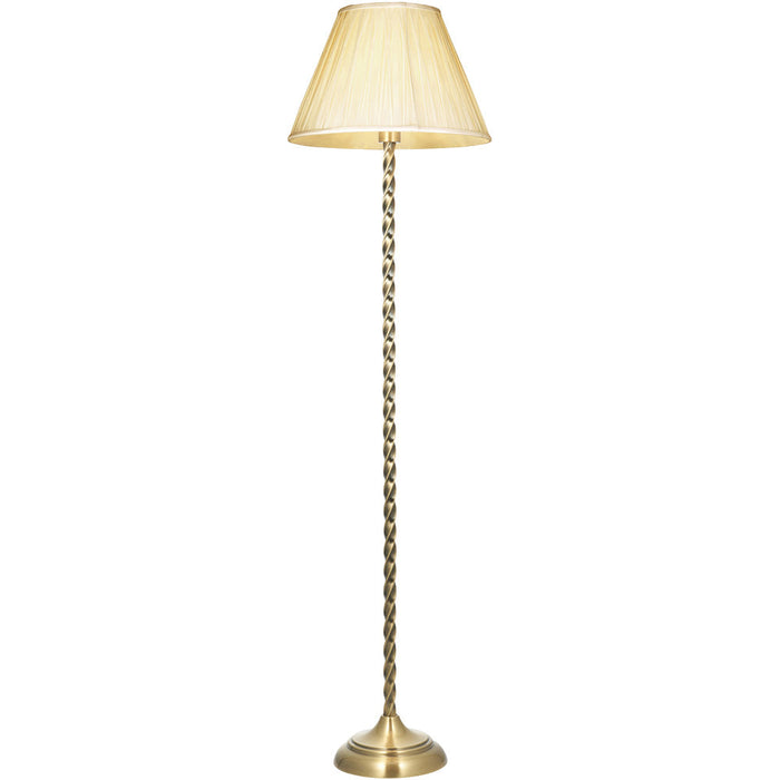 1535mm Floor Lamp - Antique Brass & Ivory Silk Classic Twisted Stem - Standing LED Light Base & Shade