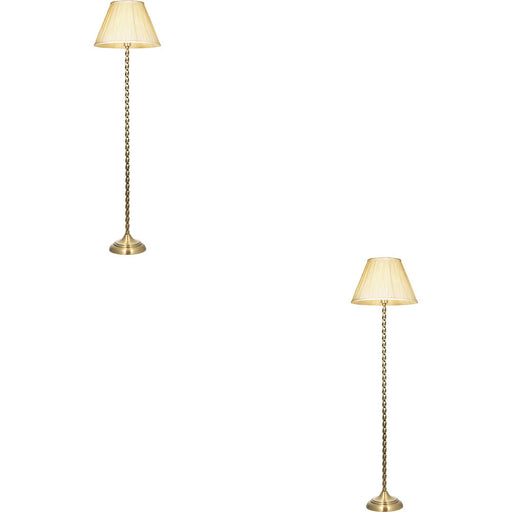 2 PACK 1535mm Floor Lamp - Antique Brass & Ivory Silk Classic Twisted Stem - Standing LED Light Base & Shade