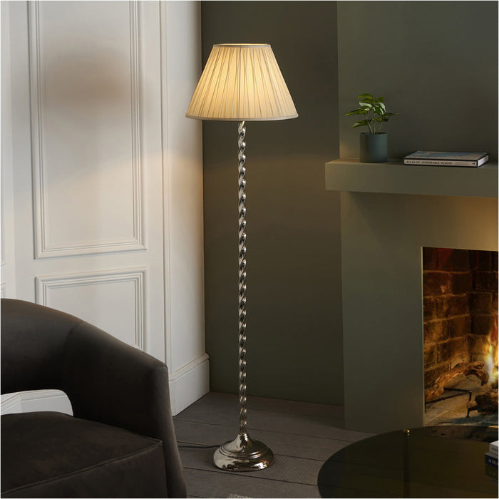 2 PACK 1535mm Floor Lamp - Bright Nickel & Ivory Silk Classic Twisted Stem - Standing LED Light Base & Shade