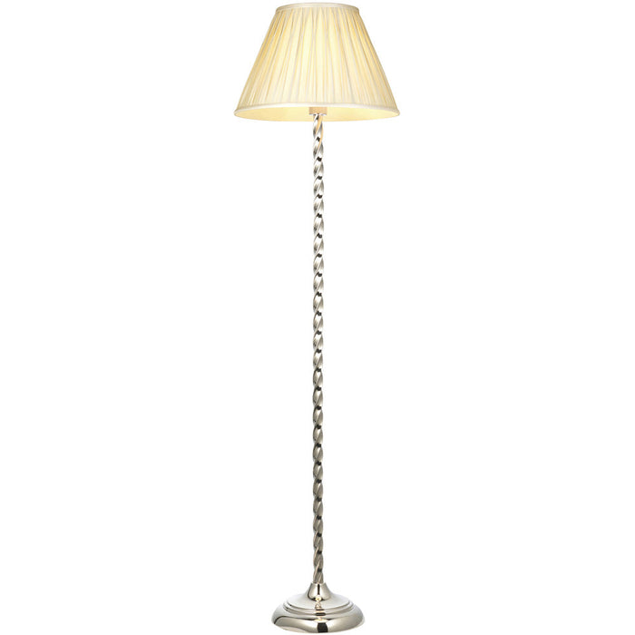 1535mm Floor Lamp - Bright Nickel & Ivory Silk Classic Twisted Stem - Standing LED Light Base & Shade