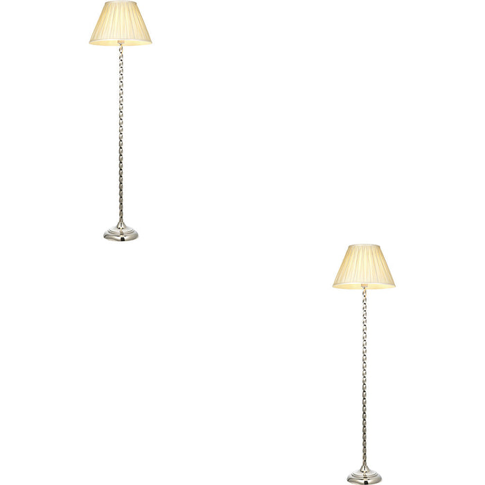 2 PACK 1535mm Floor Lamp - Bright Nickel & Ivory Silk Classic Twisted Stem - Standing LED Light Base & Shade